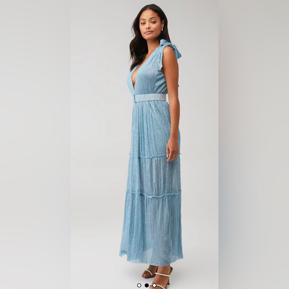 Sabina Musayev Skylar Dress in Marine Blue Metallic Shimmer Missing Belt Sz M - Picture 3 of 11